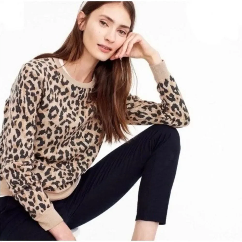 J. Crew Tan and Black Leopard Print Sweater